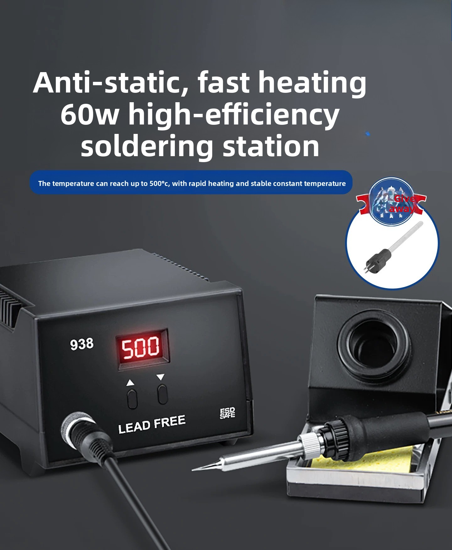 Diy Electronics Workstation - 936B 60W Ayarlanabilir Sıcaklıklı Lehimleme İstasyonu