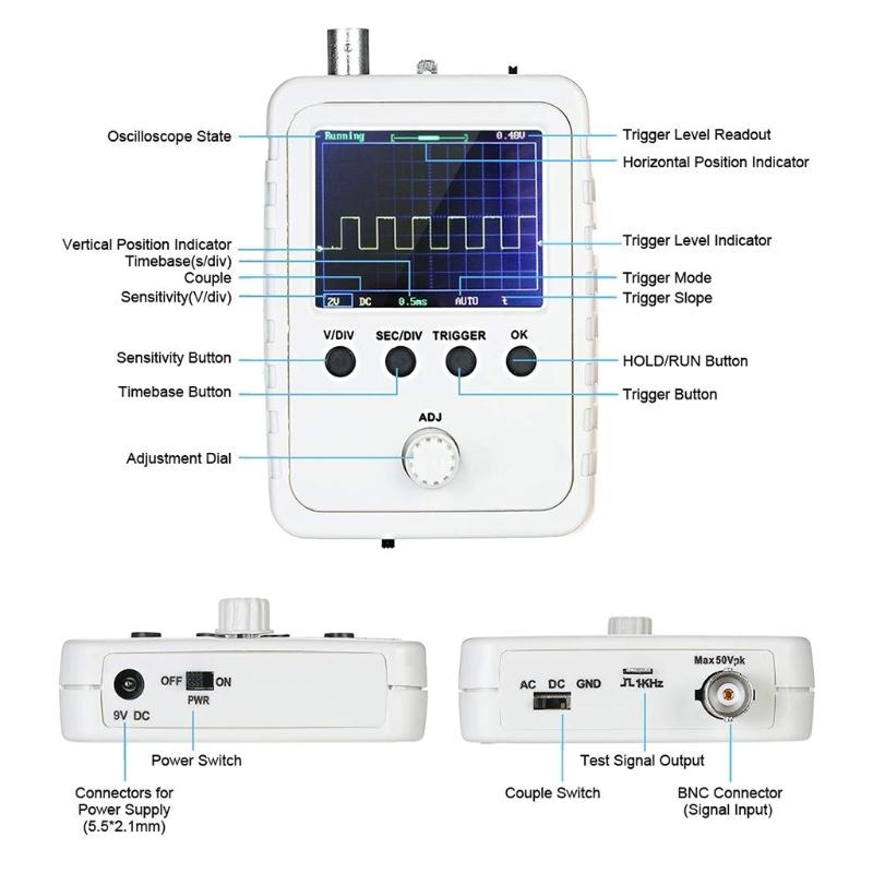 Oscilloscope Dso Mini - Güç Adaptörlü Taşınabilir Mini TFT Dijital