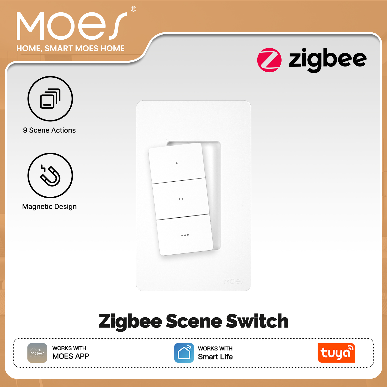 Push Button Tactile - MOES Tuya Zigbee Akıllı Kablosuz Sahne