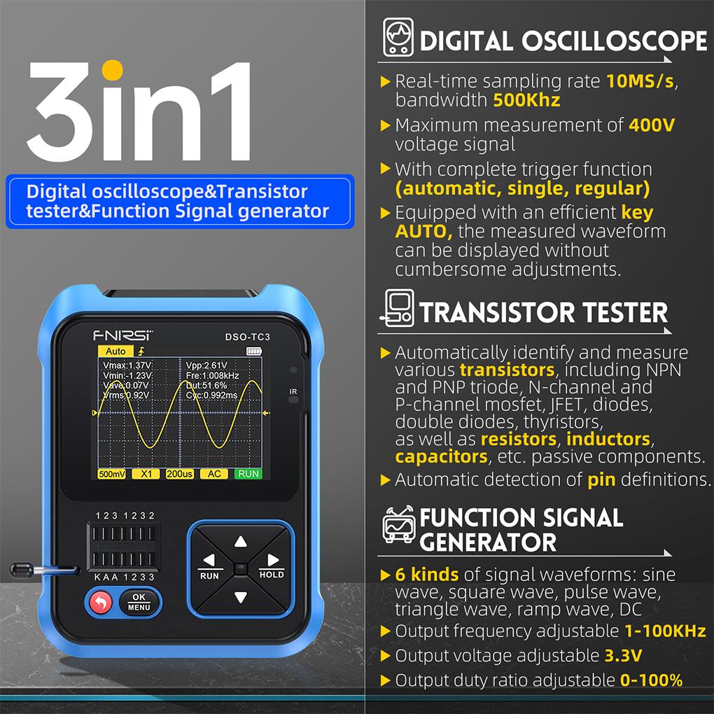 FNIRSI DSO-TC3 3in1 Mini el di - Oscilloscope Dso Mini incelemesi ve fiyatı